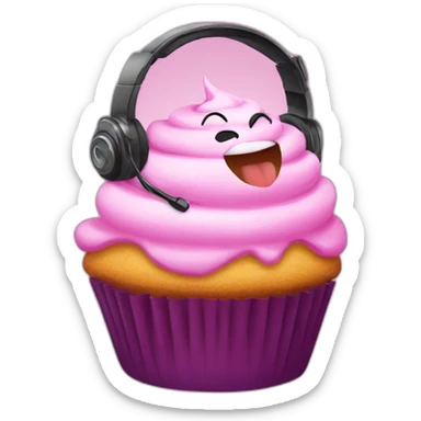 a fat cupcake with a gaming headset sticker