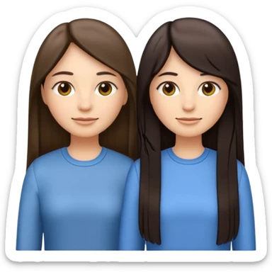 generate me emojis of sisters, one should look older, the other younger. the older one has dark brown hair, long, straight, the younger one is slightly lighter, also straight, long. clothes are any in principle, the main thing is that they more or less look like each other sticker