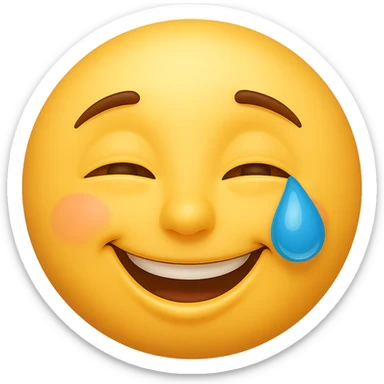 Edit the classic yellow emoji face to make the smile slightly brighter and add a single tear in one eye, keeping the cheerful but weary expression. No background. sticker