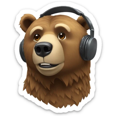 Grizzly bear wearing headset on the computer sticker