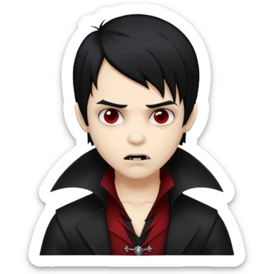 Boy, Vampire, Black Hair, medium long, emo, dark, spooky, clear brown skin sticker