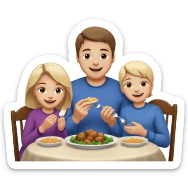 Family eating dinner and laughing together. Husband, wife, boy and girl (4 years old each) sticker