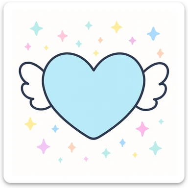 Change the heart to a blue color, keep the aesthetic cute kawaii style with winged heart, sparkles, simple and charming, no face. sticker