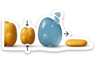 il processo di una cellula adiposa che si sgonfia, si gonfia di acqua e infine si appiattisce, 3d iperrealistica 4k sticker