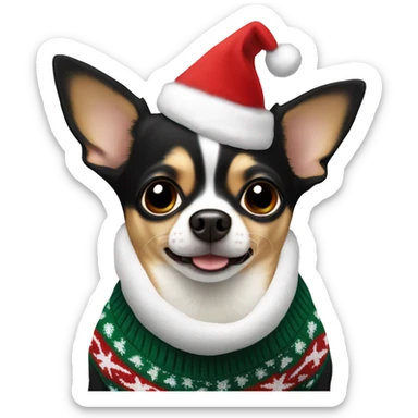 Black, brown and white chihuahua with a Christmas jumper on  sticker