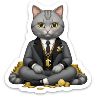 cat mafia corleone sitting on money with BTC sticker