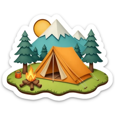 Wooden Camping sign made of felt texture, scrapbooking style, transparent background sticker