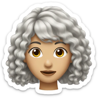 woman with long black curly hair and bangs and dark brown eyes sticker