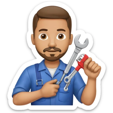 hispanic HVAC repairman action figure with goatee beard holding a wrench and refrigerant gauge sticker