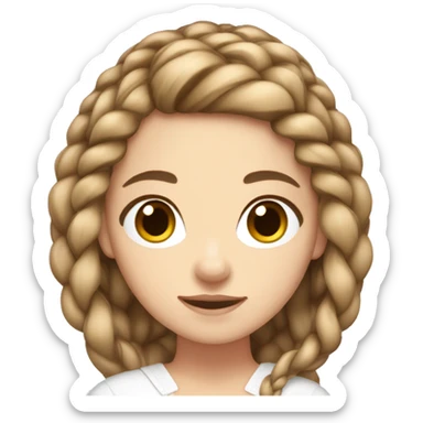 white girl with brown eyes and long light brown hair in a braid wearing a white bow sticker