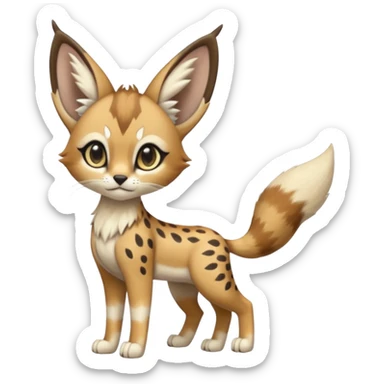 Big-eared big-eyed cute realistic animalistic feral digitigrade 4-legged anime-styled Meloetta-Caracal-Trico-Vernid-Sergal-Serval-hybrid-fusion-creature-animal, full body sticker