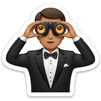 a man in a tuxedo looks through binoculars sticker