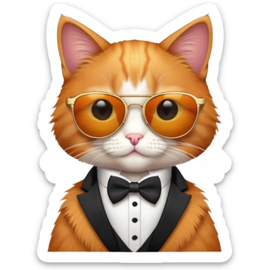 cat wearing cool sunglasses proudly showing off his new tuxedo, stylish, confident pose sticker