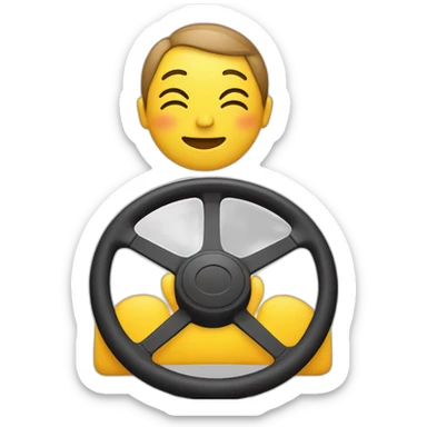 yellow emoji with one eye closed, holding a steering wheel in front with one hand sticker