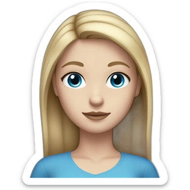 Girl with straight, dark blonde hair, blue eyes, white skin, makeup sticker
