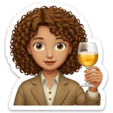 Curly haired curl with brown hair toasting with alcohol sticker