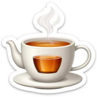 steaming cup of tea with tea bag sticker