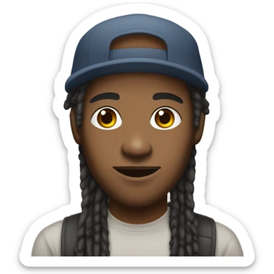 A young African-American male with medium-length dreadlocks, a trimmed goatee, and sharp facial features, wearing a cap. sticker