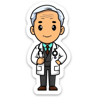 professional mature male doctor around 60 with stethoscope and white coat, cinnamon skin tone, medium-dark complexion sticker