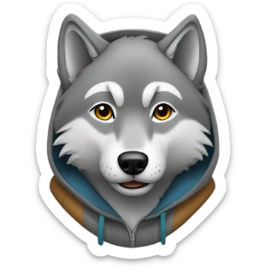 Grey wolf wearing a hoodie sticker