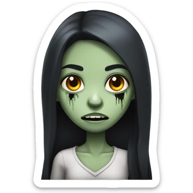 girl zombie with black long hair with teeth and serious face  sticker
