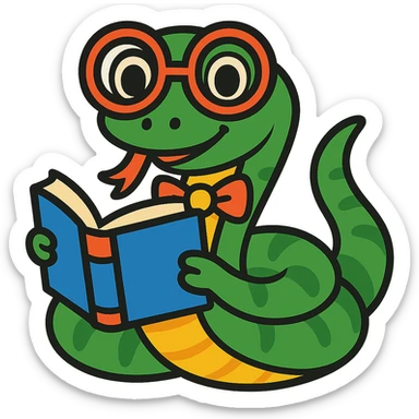 Add a colorful bow tie to the cute snake with big glasses, keep the background transparent. sticker