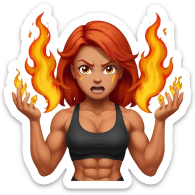 burning angry bodybuilder red haired woman sticker