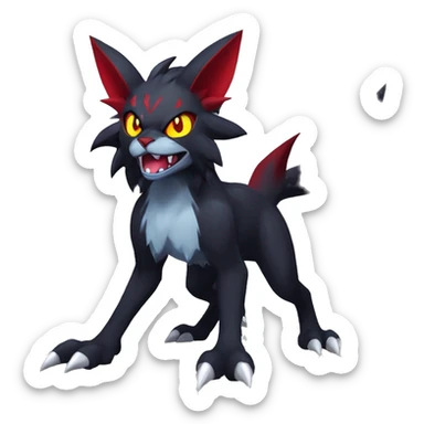   cool edgy fantasy anime-style dark animal vampiric Litten-Zoroark-Nargacuga-cat-hybrid Fakemon with big fangs and bat-ears full body sticker