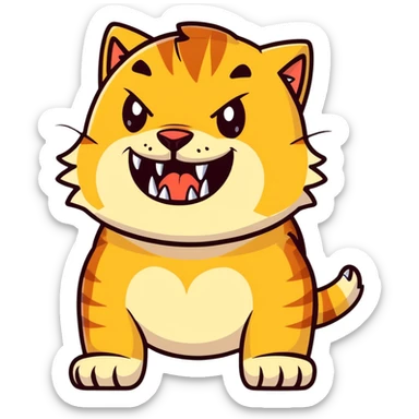 saber-toothed cat with comically small body and ridiculously oversized canine teeth, tiny head with massive fangs that dwarf the entire body sticker