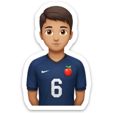 Apple emoji style 21 year old soccer player standing hands on waist, dark navy jersey #6, realistic lighting sticker