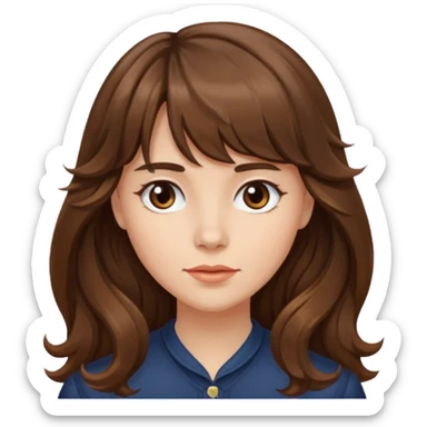 Chica ondulada de cabello castaño largo con flequillo  sticker