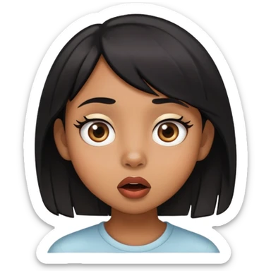 light brown skin girl with small lips, black layered hair, doe eyes, surprised expression sticker
