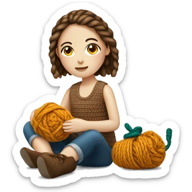 white Girl sitting doing crochet sticker