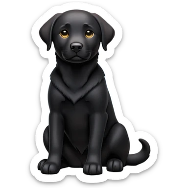 cinematic-[Labrador retriever]-realistic-full-body-sitting-emoji,-tail-resting-loosely-beside-its-paws,-head-tilted-dramatically, -sleek-[black]-fur,-simplified-yet-realistic-focused-features,-highly-detailed,-glowing-with-an-almost-sarcastic-glow sticker