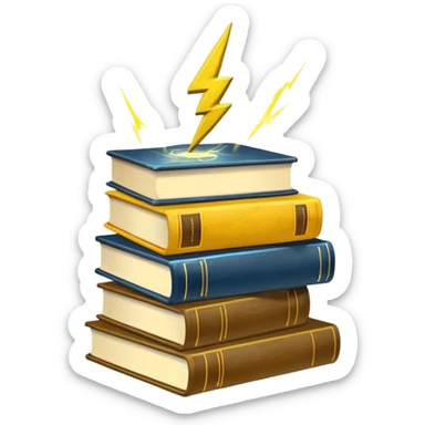 stack of books with a lightning symbol sticker