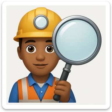 Make the magnifying glass much bigger while keeping the railway worker and overall emoji style the same as in the reference image. sticker