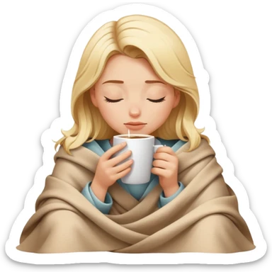 girl inside a blanket sipping coffee eyes closed blonde sticker