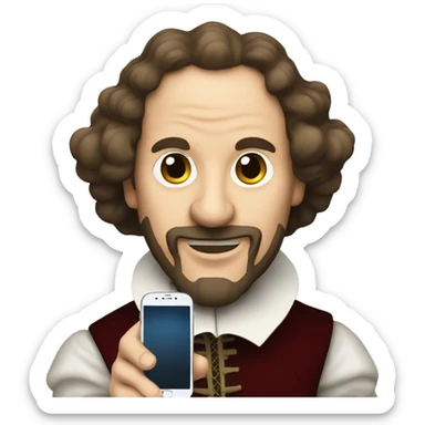 William Shakespeare holds a cell phone in his hand sticker