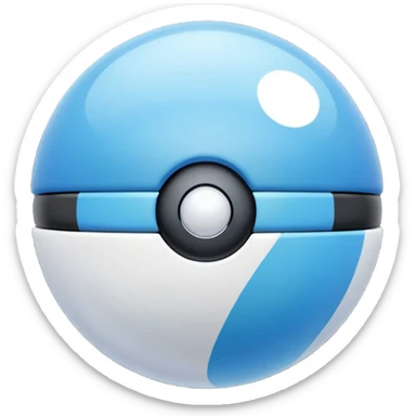 blue pokeball emoji, top half is a more saturated blue, bottom half is white, black stripe, with a white sheen, with a pearlescent finish, with a bubble effect sticker