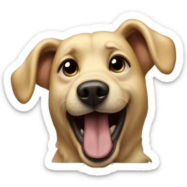 Dirty, blonde dog with its head out the window mouth open sticker