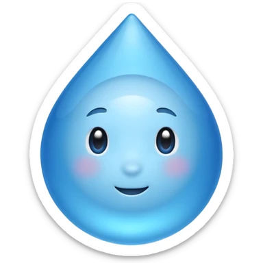 A single water droplet emoji, glossy and smooth, cartoonish, vibrant blue color, high detail, simple and cute design, without facial features, isolated on white background, centered compositio

 sticker