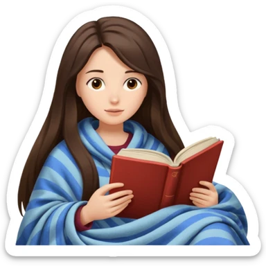 Brunette long hair girl cozy reading under blanket sticker