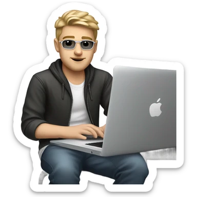 white boy music producer with macbook sticker