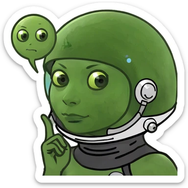 woman, thinking bubble, alien in thinking bubble sticker