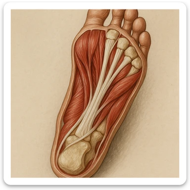 realistic anatomical section of the sole of a human foot showing muscles, tendons, and bones sticker