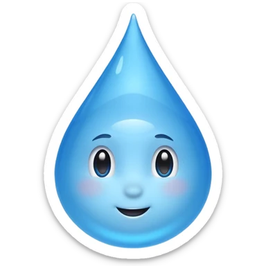 A single water droplet emoji, glossy and smooth, cartoonish, vibrant blue color, high detail, simple and cute design, without facial features, isolated on white background, centered compositio

 sticker