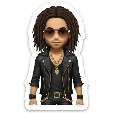 Lenny Kravitz with long dark brown dreadlocks, black metallic outfit sticker