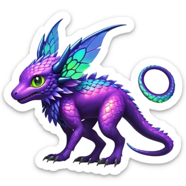 Tropical futuristic lush warm-colored modern colorful neon-colored Fakémon-Digimon-Trico-Vernid-creature sticker