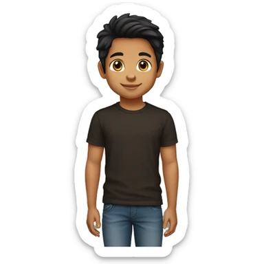 5 year old tongan Boy tan skin black/brown hair brown eyes black t-shirt sticker