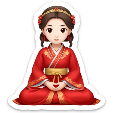 Beautiful girl wearing red Hanfu wedding dress sitting sticker